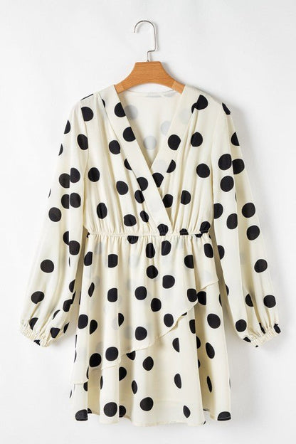 Polka Dot Surplice V - Neck Puff Sleeve Mini Dress - Bitsy Gypsy Boutique