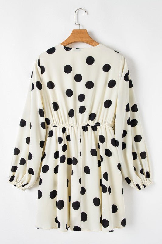 Polka Dot Surplice V - Neck Puff Sleeve Mini Dress - Bitsy Gypsy Boutique