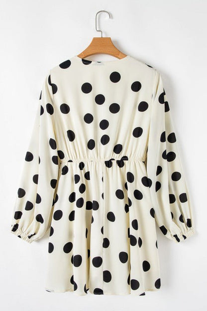 Polka Dot Surplice V - Neck Puff Sleeve Mini Dress - Bitsy Gypsy Boutique