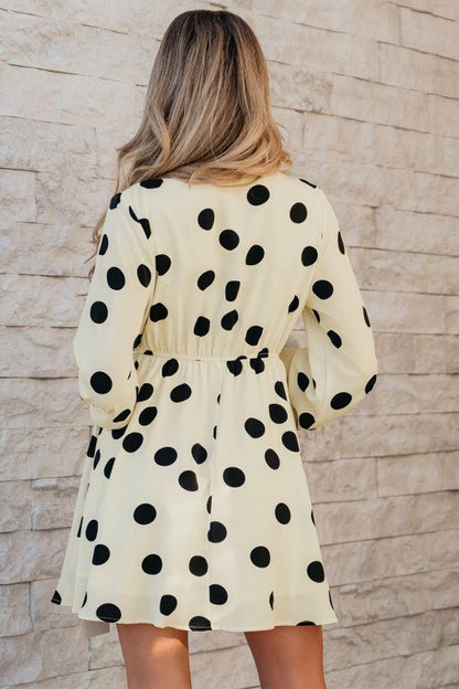 Polka Dot Surplice V - Neck Puff Sleeve Mini Dress - Bitsy Gypsy Boutique