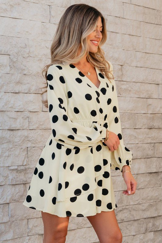 Polka Dot Surplice V - Neck Puff Sleeve Mini Dress - Bitsy Gypsy Boutique