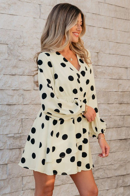 Polka Dot Surplice V - Neck Puff Sleeve Mini Dress - Bitsy Gypsy Boutique