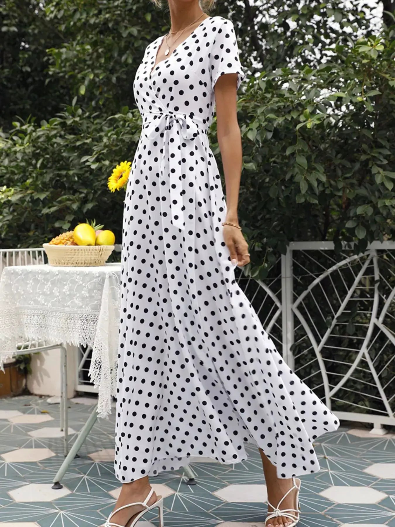 Polka Dot Wrap Maxi Dress by Trendsi