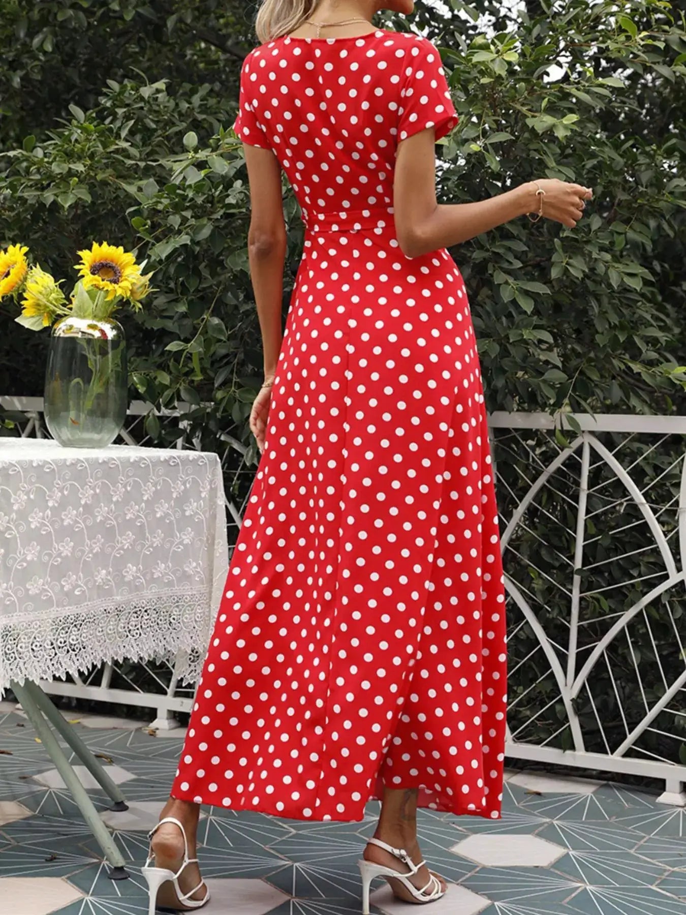 Polka Dot Wrap Maxi Dress by Trendsi