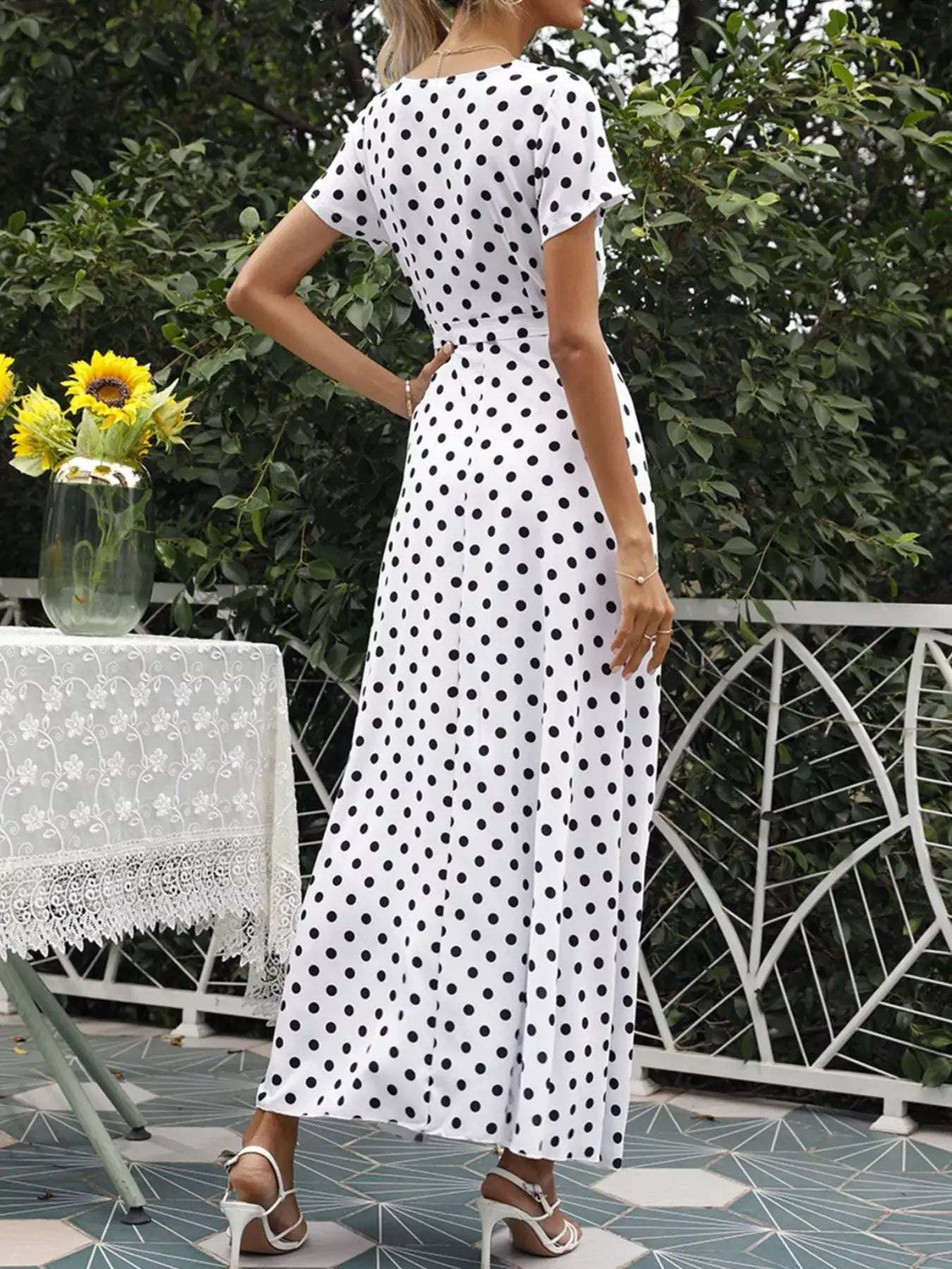 Polka Dot Wrap Maxi Dress by Trendsi