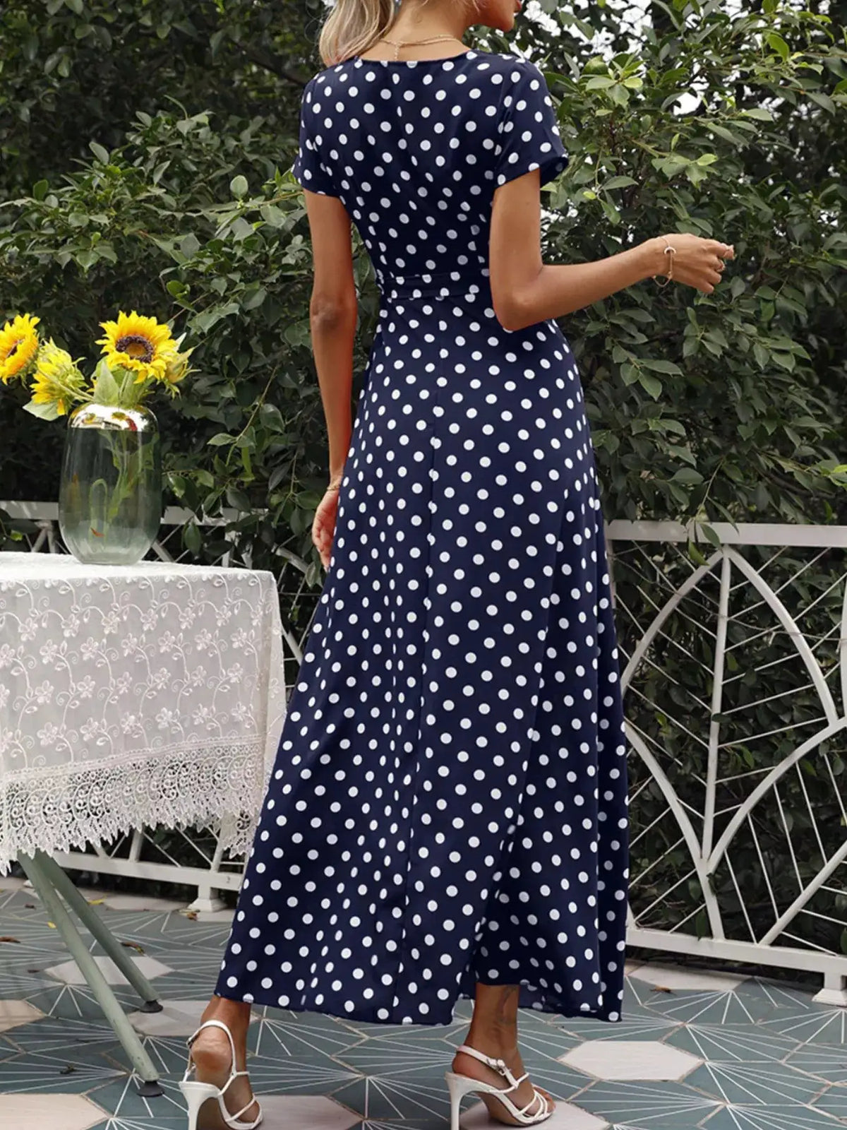 Polka Dot Wrap Maxi Dress by Trendsi