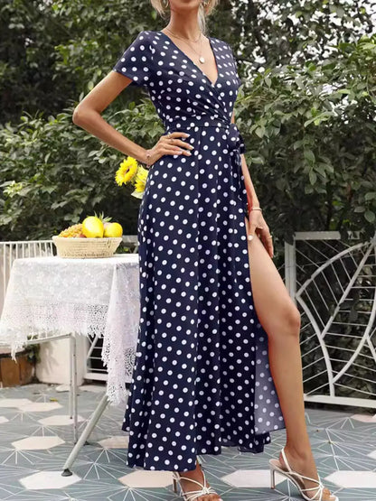 Polka Dot Wrap Maxi Dress by Trendsi