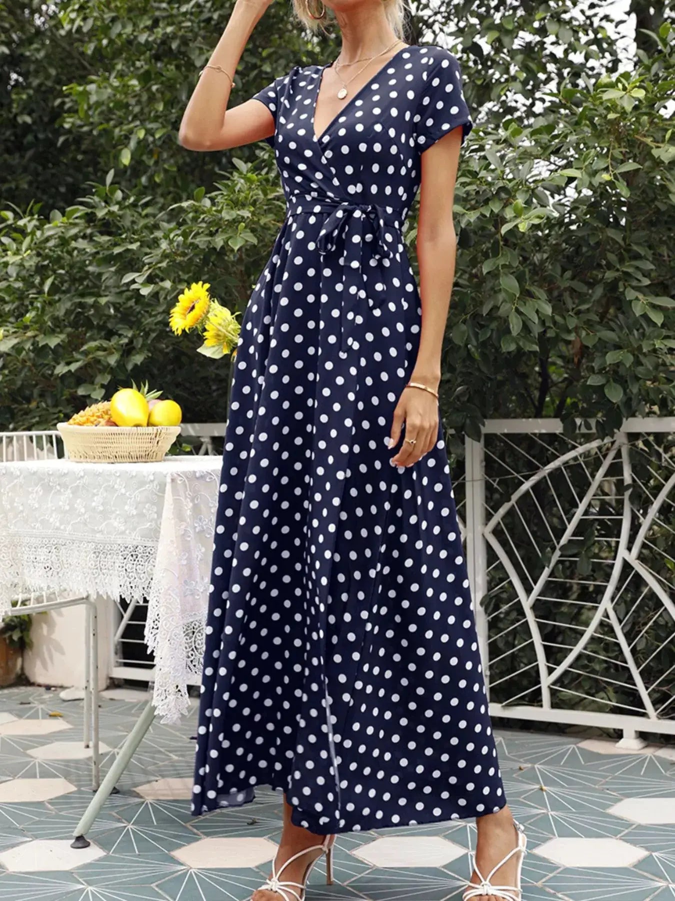 Polka Dot Wrap Maxi Dress by Trendsi