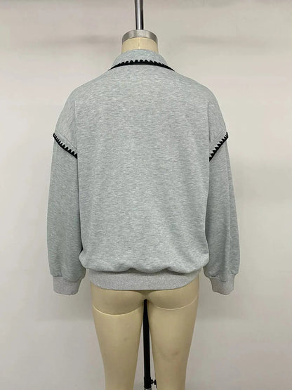 Polo Collar Dropped Shoulder Sweatshirt - Bitsy Gypsy Boutique