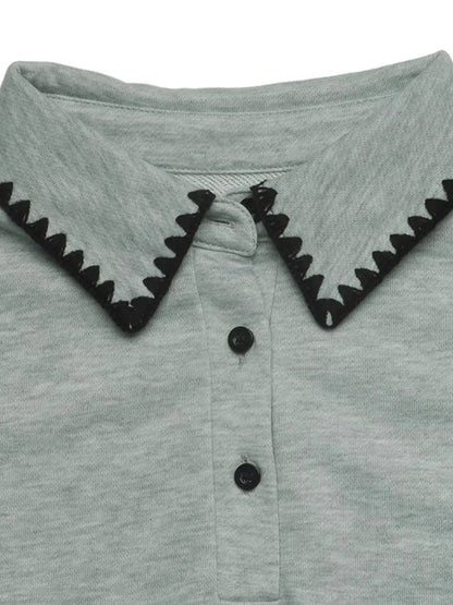 Polo Collar Dropped Shoulder Sweatshirt - Bitsy Gypsy Boutique