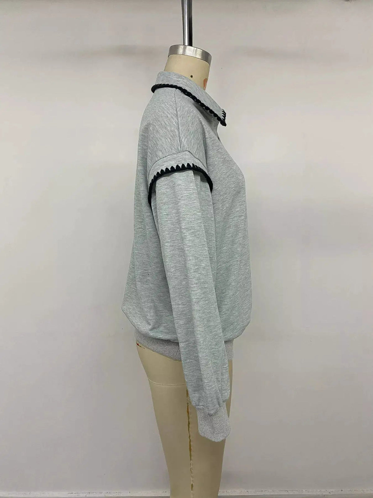 Polo Collar Dropped Shoulder Sweatshirt - Bitsy Gypsy Boutique