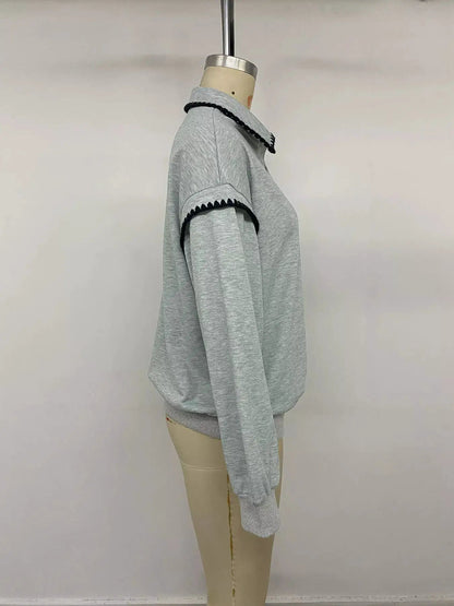 Polo Collar Dropped Shoulder Sweatshirt - Bitsy Gypsy Boutique