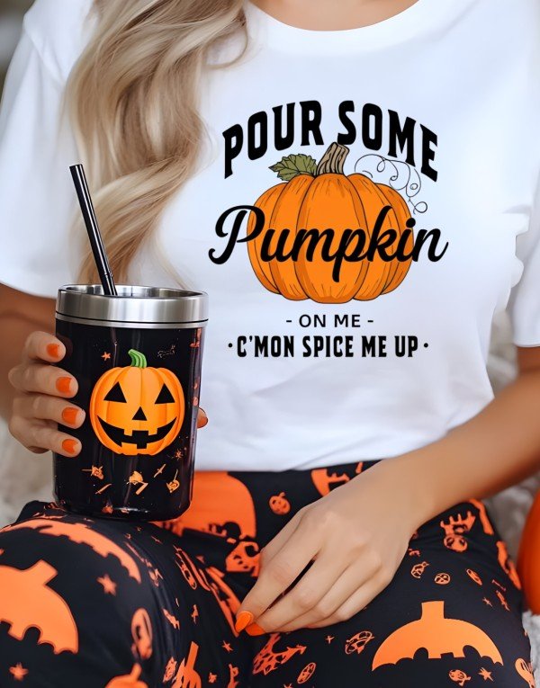 Pour Some Pumpkin Spice on Me Graphic Tee Top - Bitsy Gypsy Boutique