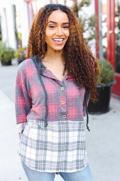 Pretty in Plaid Brushed Hacci Color Block Hoodie - Bitsy Gypsy Boutique