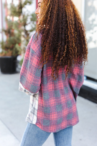 Pretty in Plaid Brushed Hacci Color Block Hoodie - Bitsy Gypsy Boutique