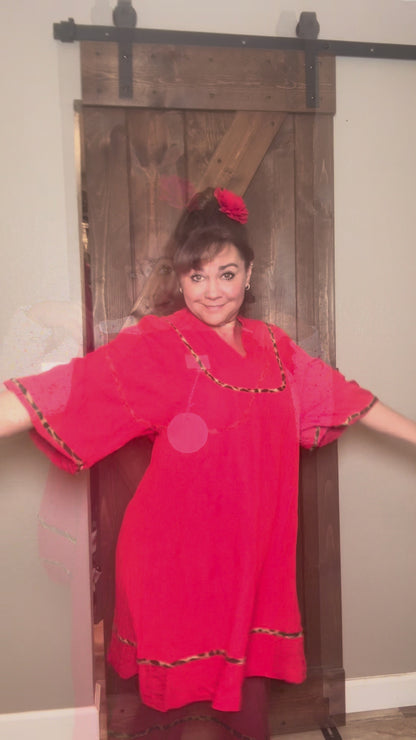 Umgee Textured Babydoll Dress with Leopard Trim Clearance