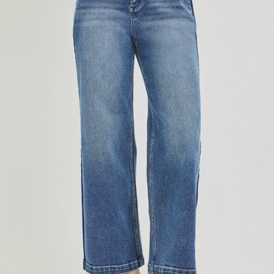 RISEN Elastic Band High Rise Cropped Wide Jeans