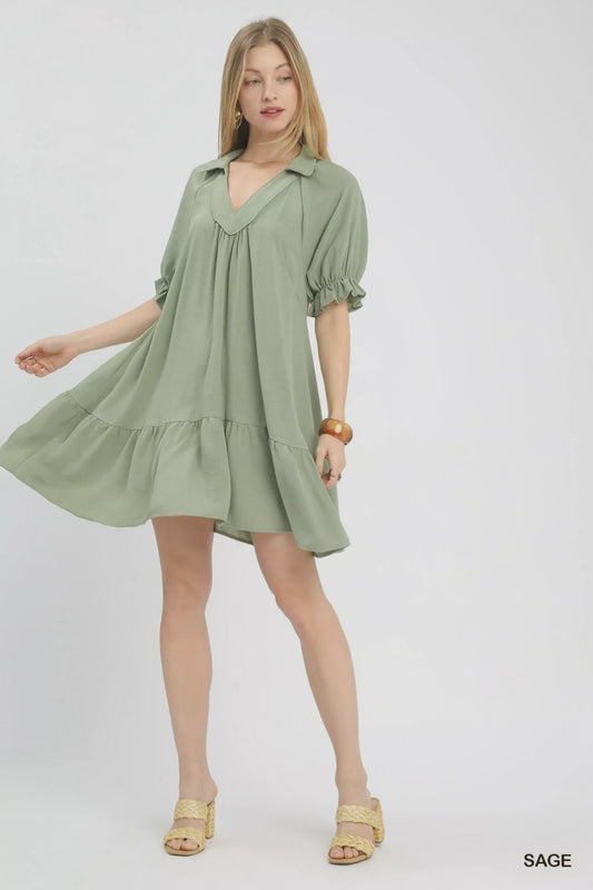 Umgee Tiered Puff Sleeve Babydoll Dress