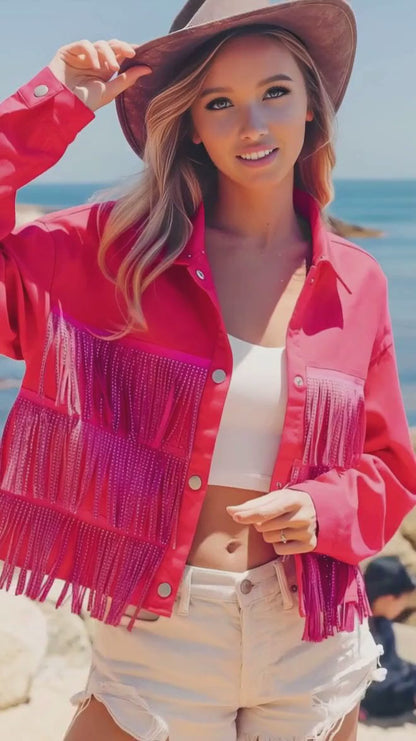 BiBi Rhinestone Fringe with Studed Collar Jacket