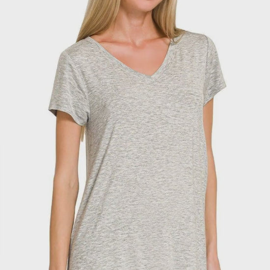 Zenana Rayon Short Sleeve V-neck Round Hem Top
