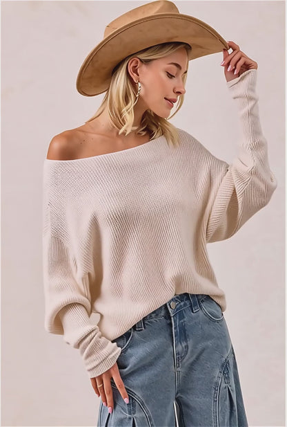 BiBi Waffle Knit Off Shoulder Top