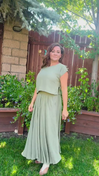 Zenana Woven Crinkle Gauze Crop Tee and Skirt Set