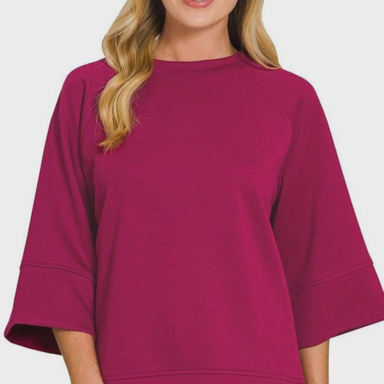 Zenana Scuba 3/4 Sleeve Pullover