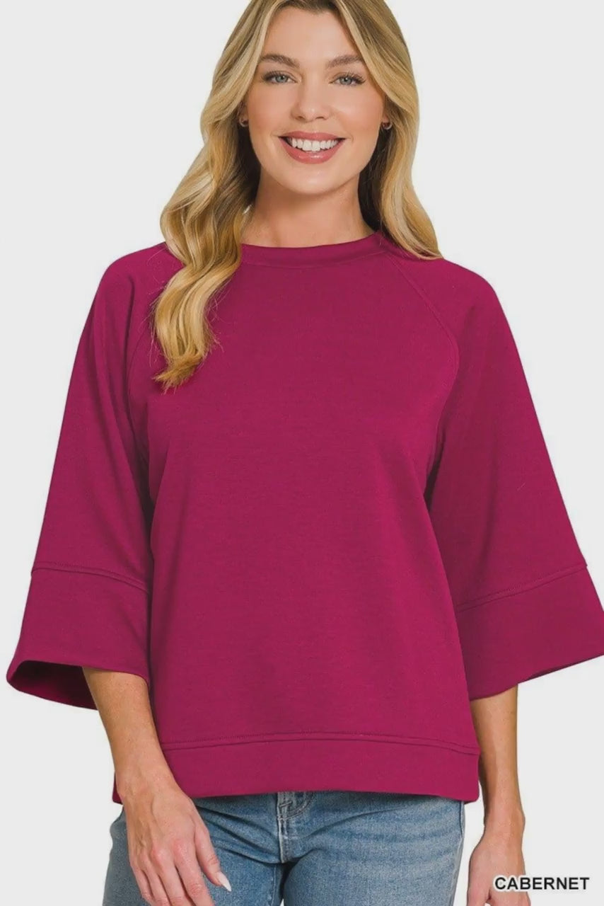 Zenana Scuba 3/4 Sleeve Pullover