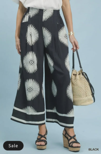 Umgee Abstract Border Print Wide Leg Pants