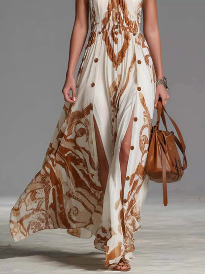 Printed Halter Neck Maxi Dress - Bitsy Gypsy Boutique