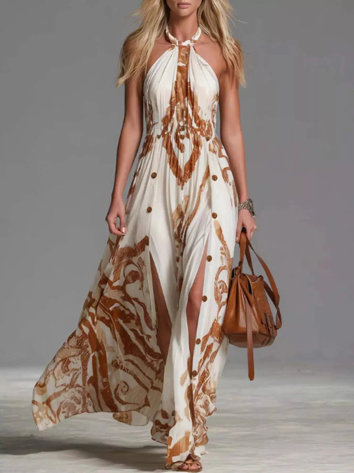 Printed Halter Neck Maxi Dress - Bitsy Gypsy Boutique