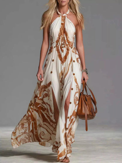 Printed Halter Neck Maxi Dress - Bitsy Gypsy Boutique