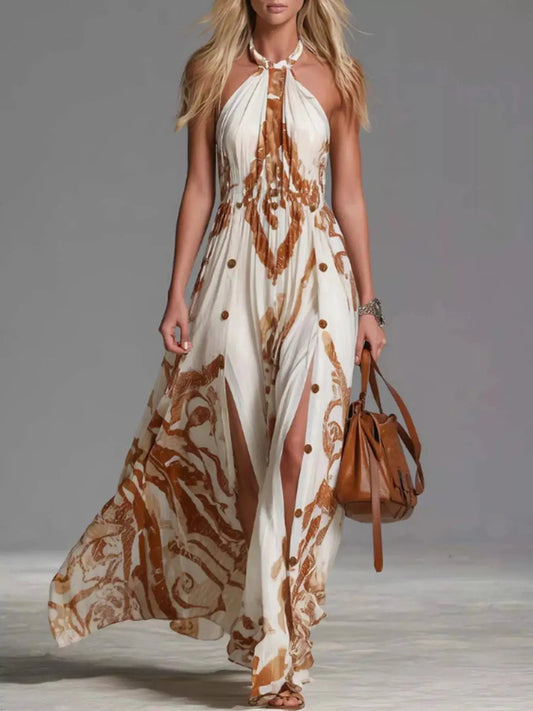 Printed Halter Neck Maxi Dress - Bitsy Gypsy Boutique