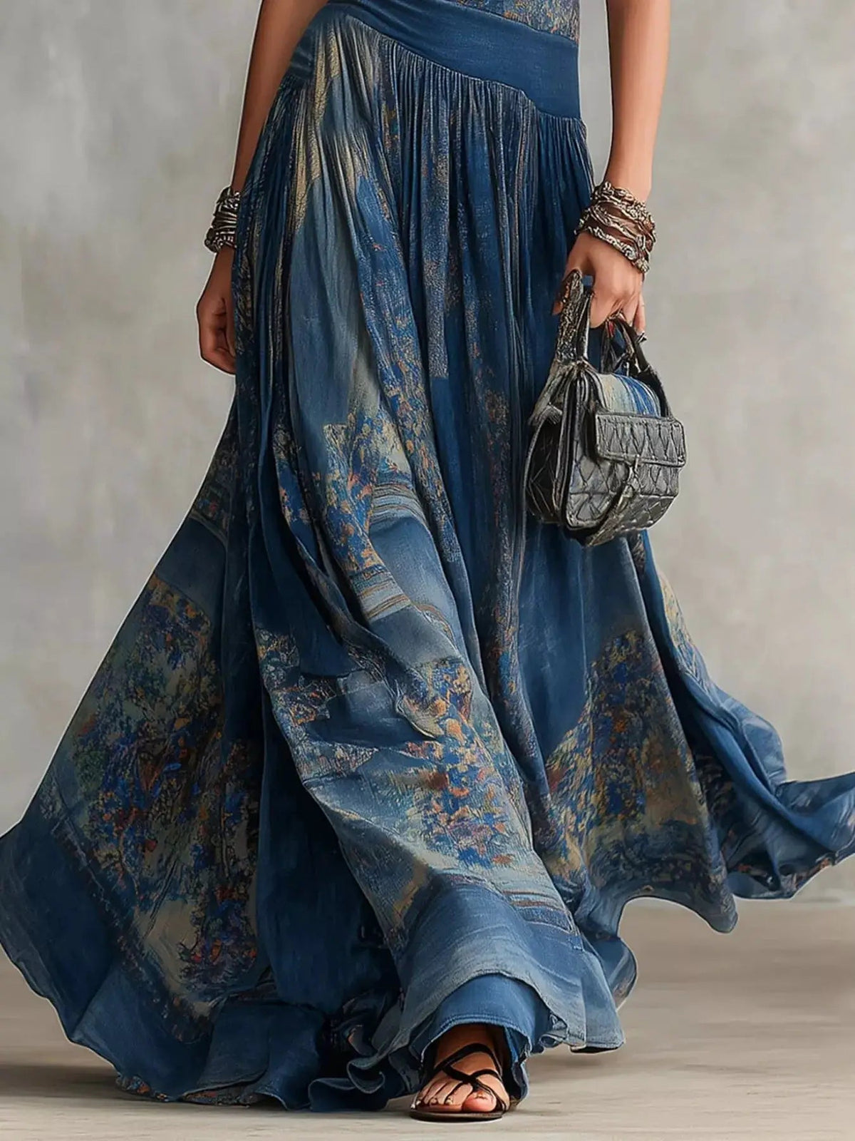 Printed Round Neck Sleeveless Maxi Dress - Bitsy Gypsy Boutique