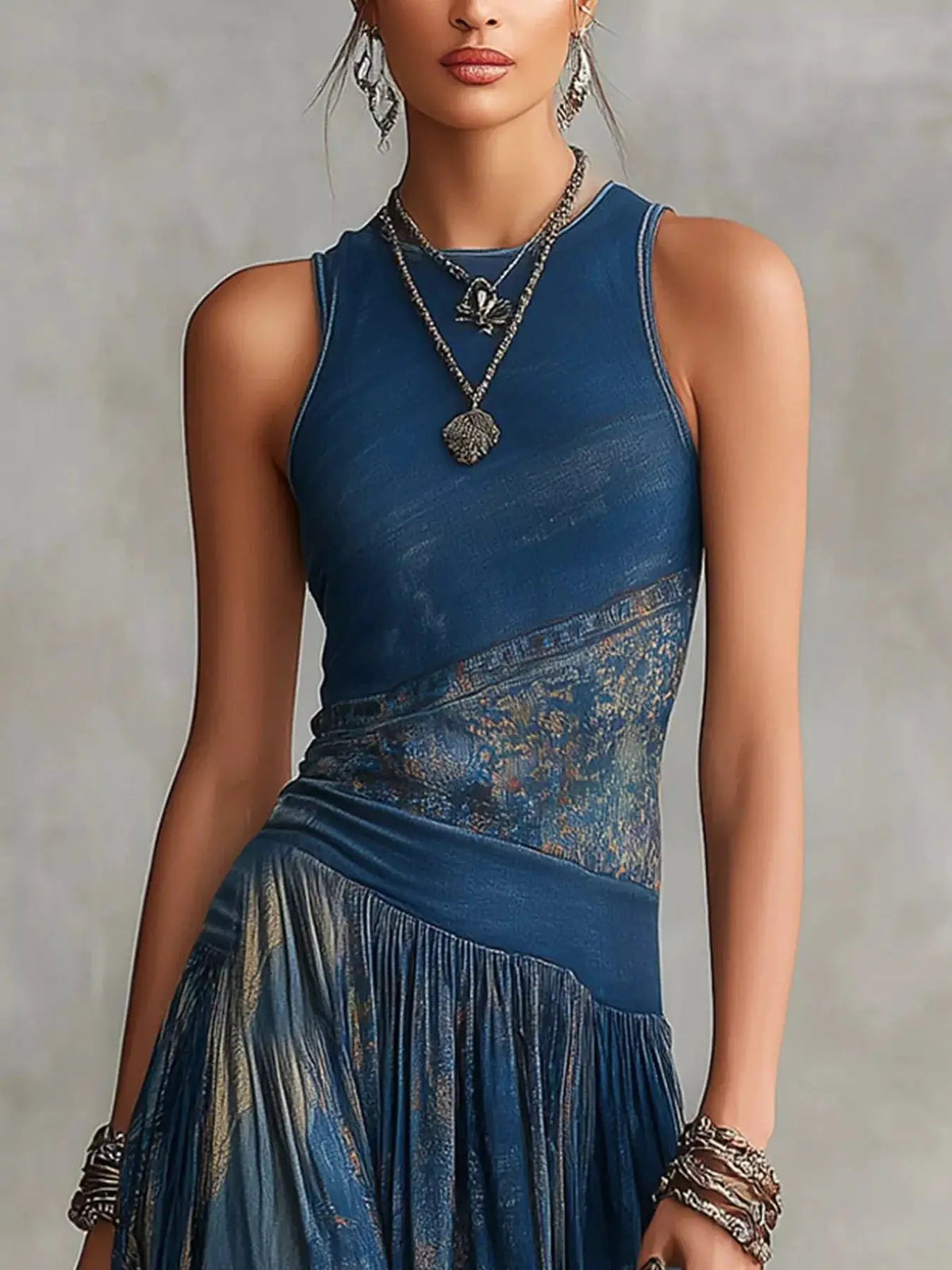 Printed Round Neck Sleeveless Maxi Dress - Bitsy Gypsy Boutique