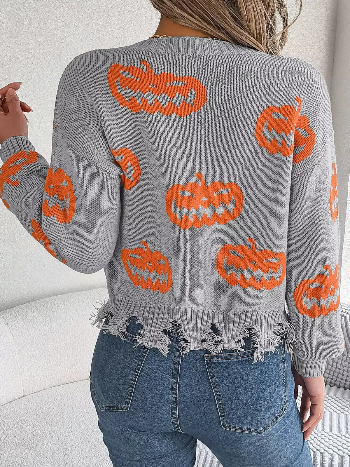 Pumpkin Distressed Hem Sweater - Bitsy Gypsy Boutique