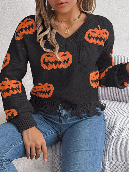 Pumpkin Distressed Hem Sweater - Bitsy Gypsy Boutique
