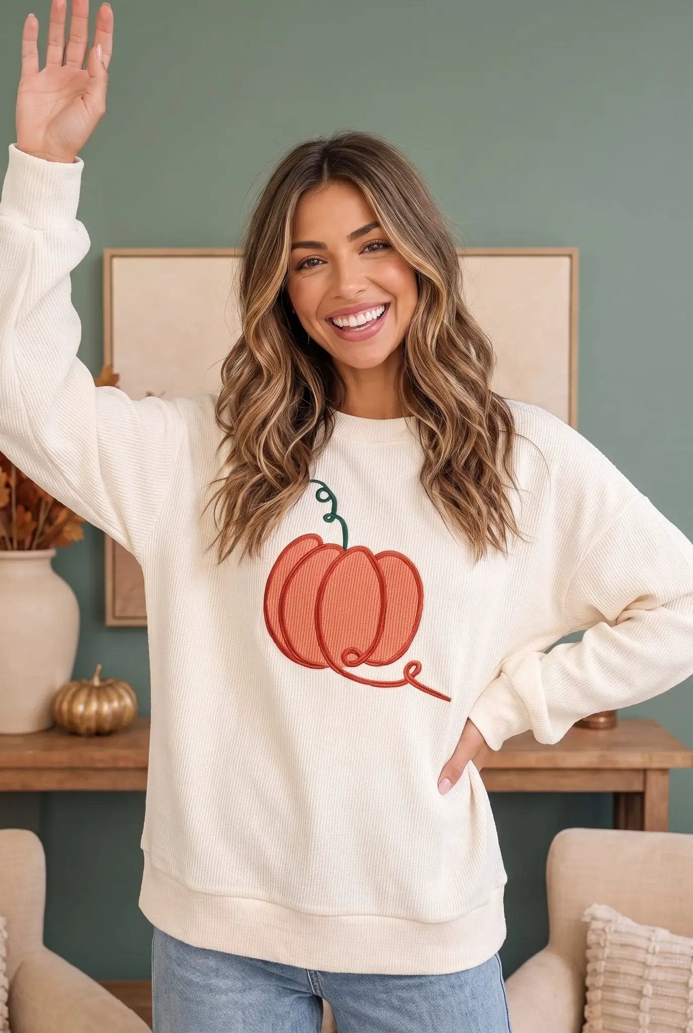 Pumpkin Patch Corded Sweatshirt by Haptics