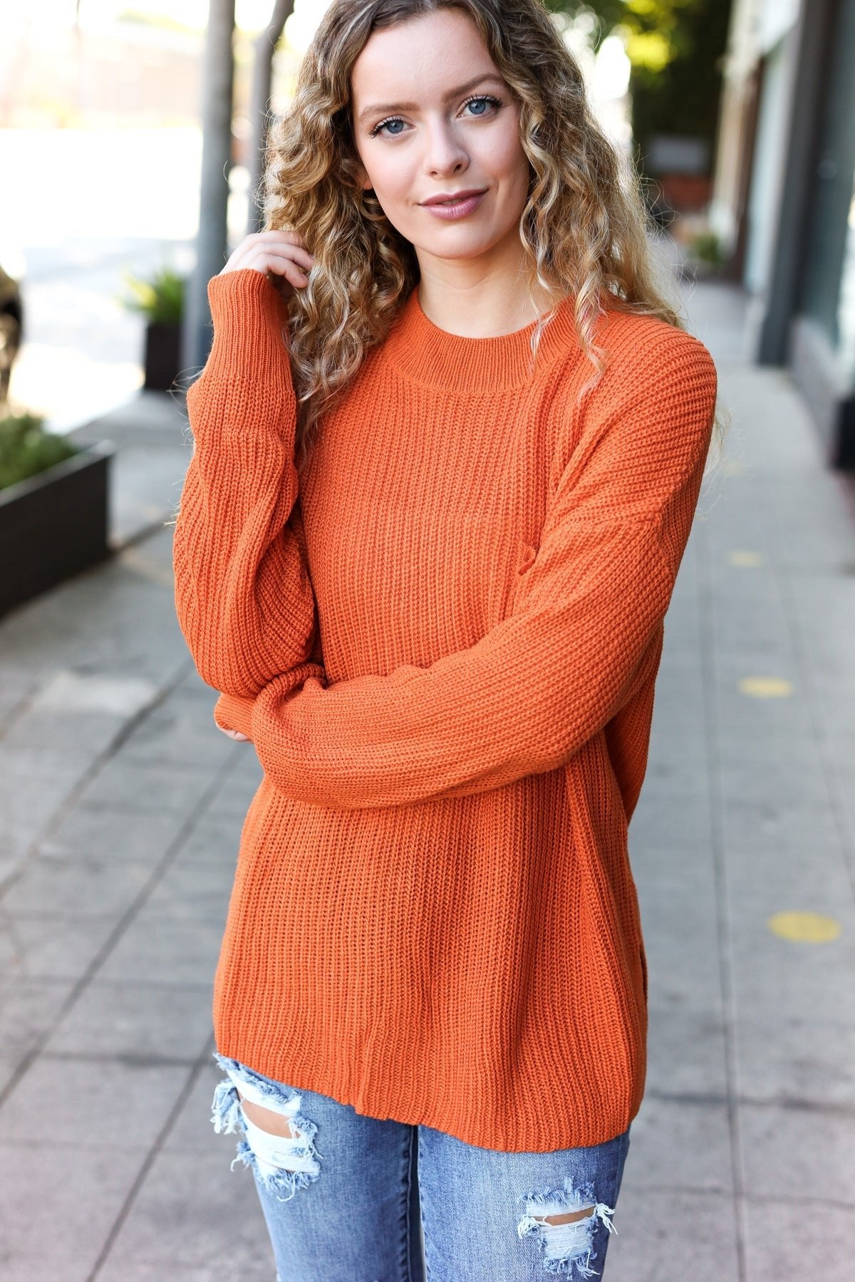Pumpkin Spice Mock Neck Chest Pocket Knit Sweater - Bitsy Gypsy Boutique