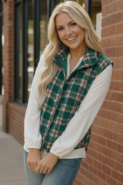 Put Together Evergreen Plaid Quilted Puffer Vest - Bitsy Gypsy Boutique