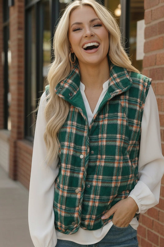 Put Together Evergreen Plaid Quilted Puffer Vest - Bitsy Gypsy Boutique