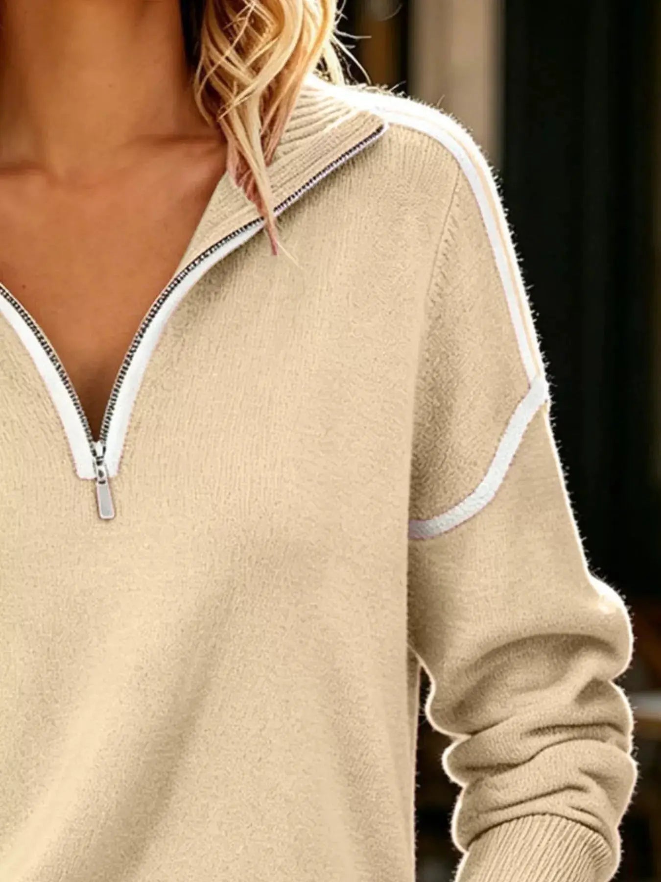 Quarter-Zip Dropped Shoulder Sweater - Bitsy Gypsy Boutique