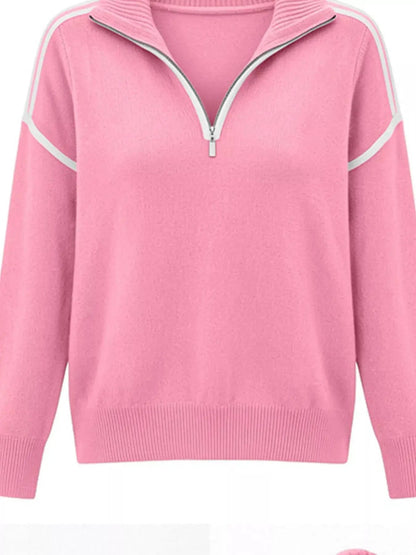 Quarter-Zip Dropped Shoulder Sweater - Bitsy Gypsy Boutique