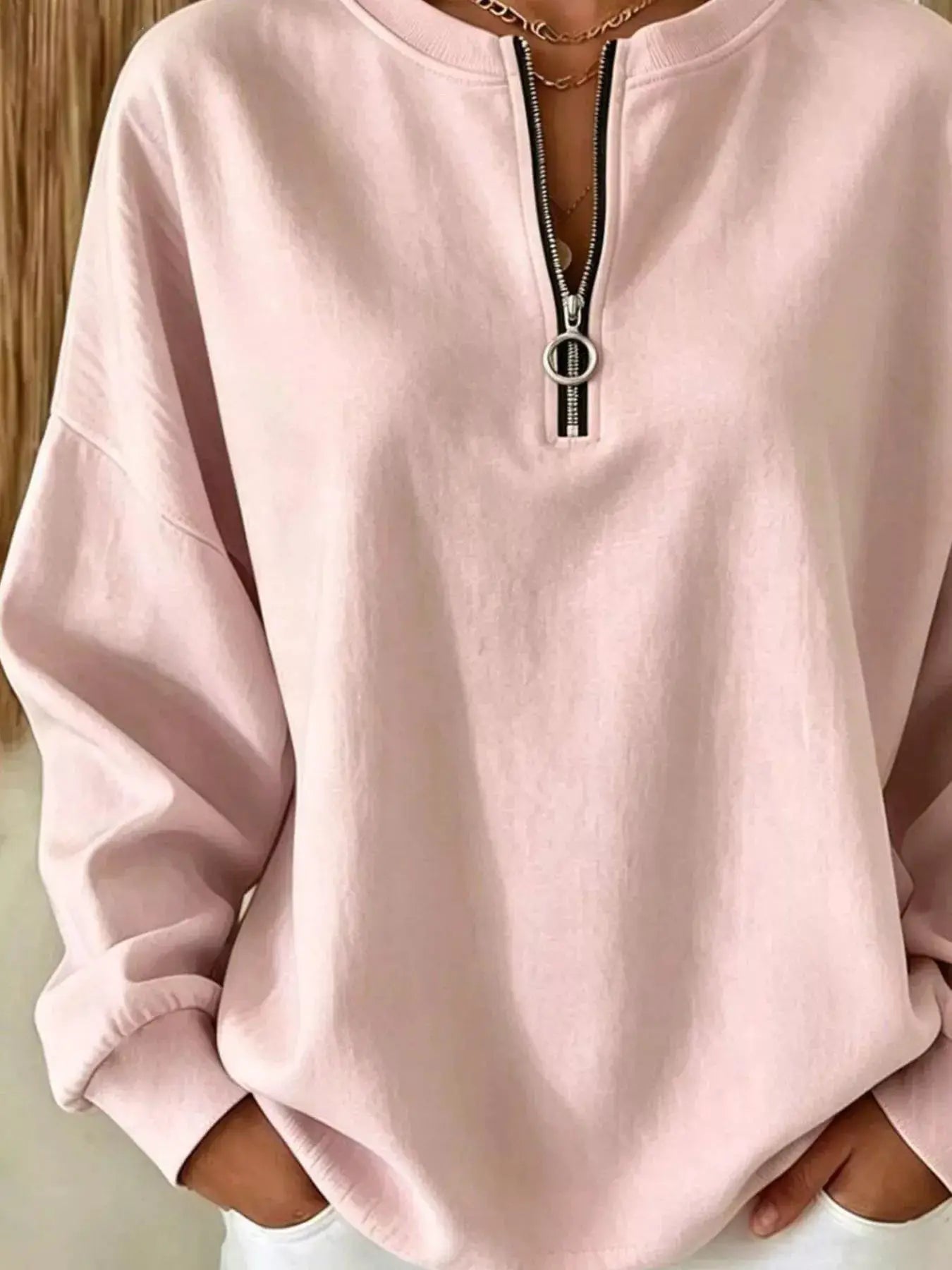 Quarter-Zip Dropped Shoulder Sweatshirt - Bitsy Gypsy Boutique