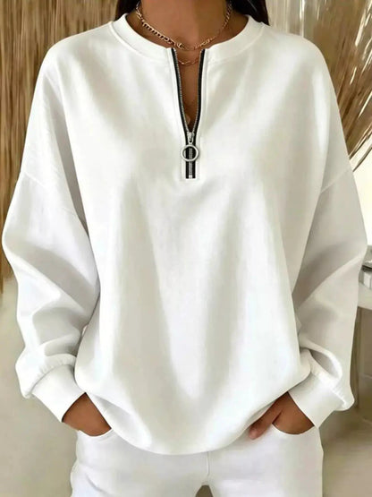 Quarter-Zip Dropped Shoulder Sweatshirt - Bitsy Gypsy Boutique