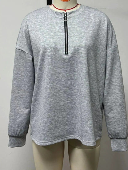 Quarter-Zip Dropped Shoulder Sweatshirt - Bitsy Gypsy Boutique