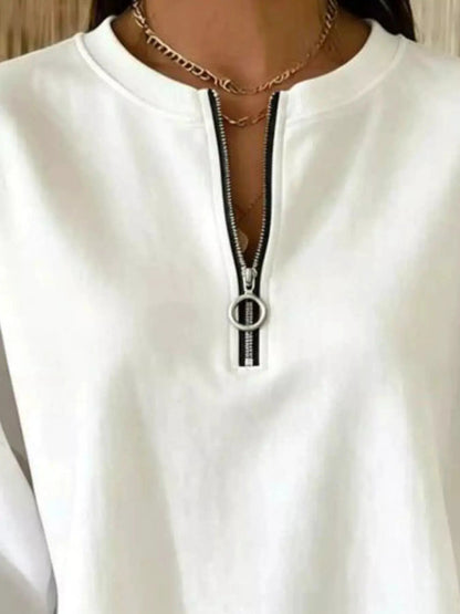Quarter-Zip Dropped Shoulder Sweatshirt - Bitsy Gypsy Boutique
