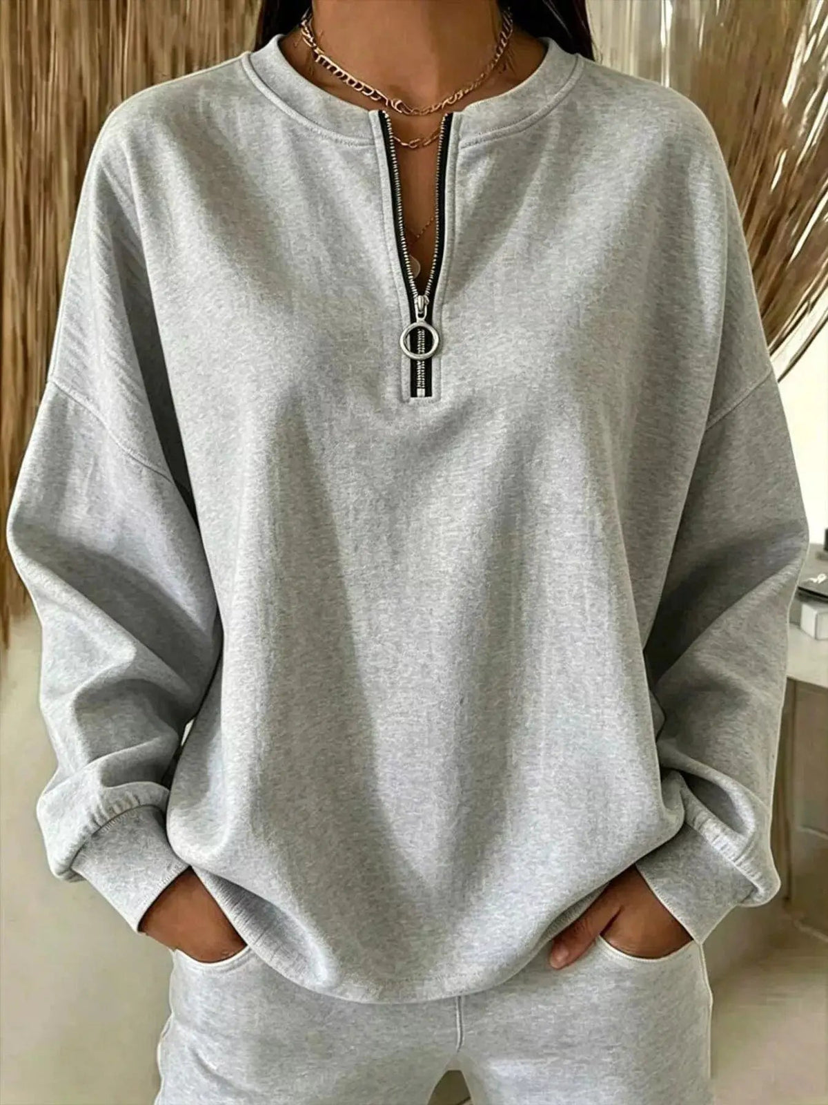 Quarter-Zip Dropped Shoulder Sweatshirt - Bitsy Gypsy Boutique