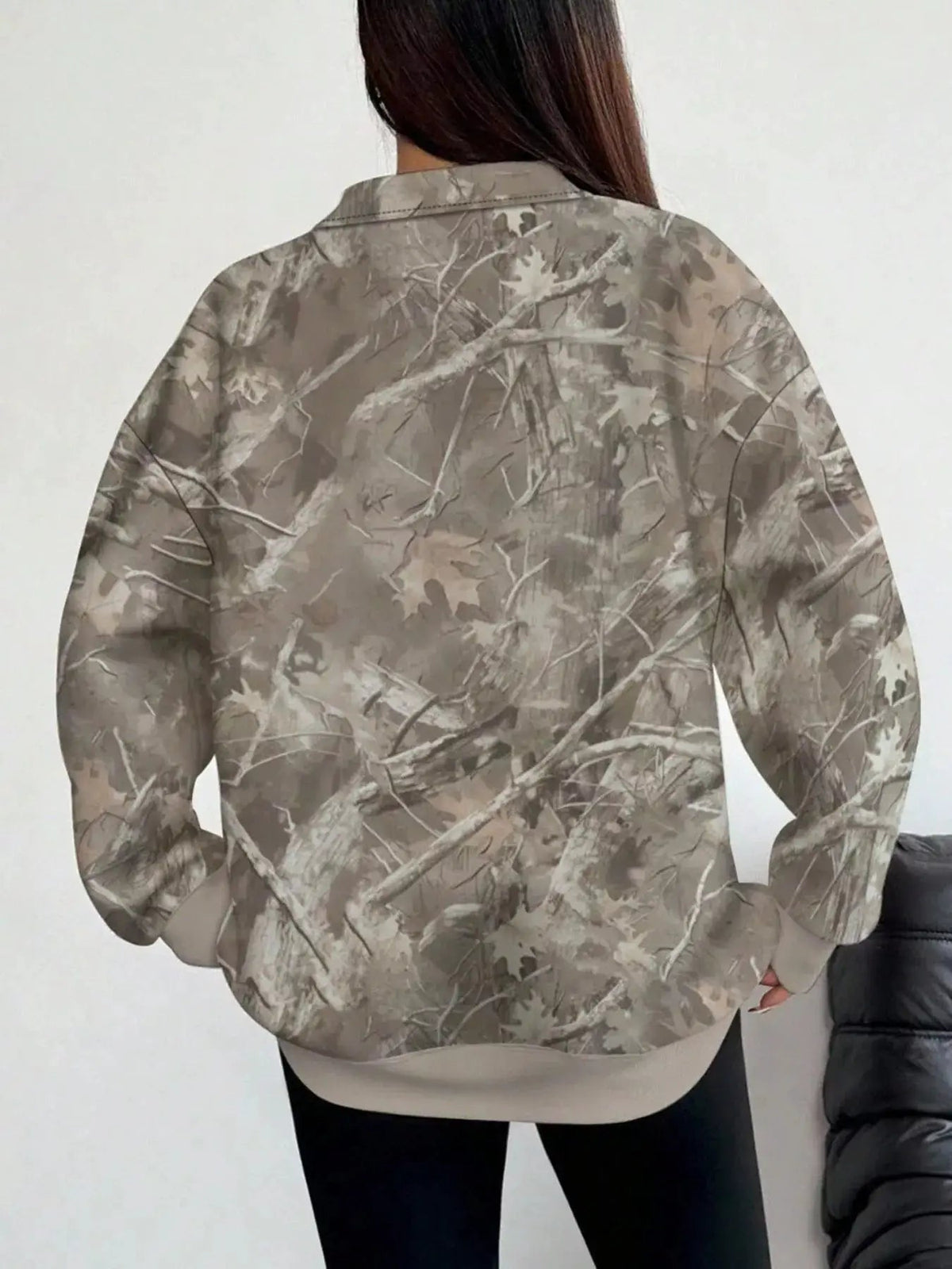 Quarter-Zip Printed Sweatshirt with Ribbed Cuffs - Bitsy Gypsy Boutique