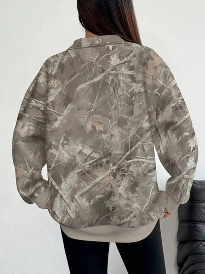Quarter-Zip Printed Sweatshirt with Ribbed Cuffs - Bitsy Gypsy Boutique
